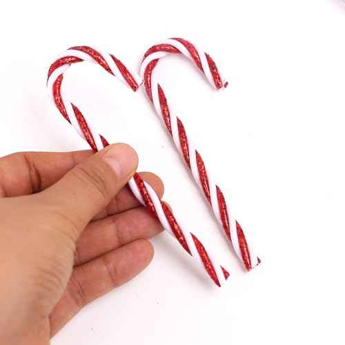 DAHI 32pcs Christmas Candy Cane Ornament Plastic Christmas Tree Hanging Ornament Twisted Red and White Crutch Candy Canes for Xmas Home Christmastree Decoration(red 12cm)