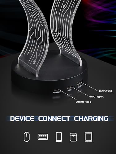 Light Up Headphone Stand for Gamers - Black with LED Ambiance