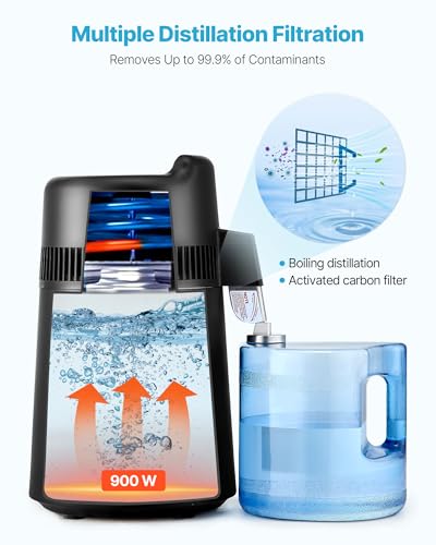 VEVOR Black 6L Water Distiller for Home Use, 900W Stainless Steel & BPA-Free Container