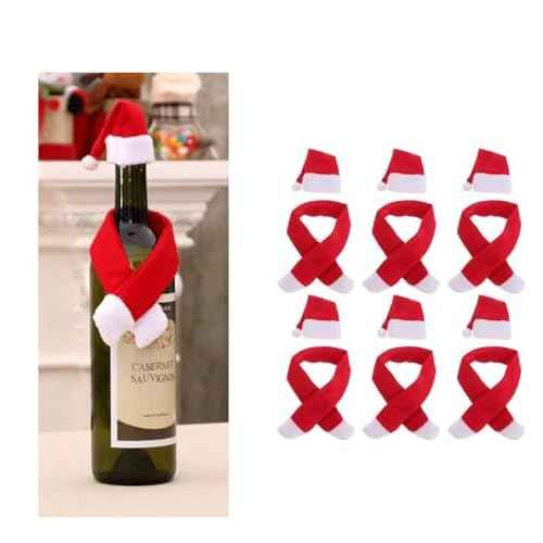 12PCS Mini Santa Hat Scarf Set - Small Christmas Wine Bottle Cover & Hat Scarf for Xmas Bottle Cover Home Decor