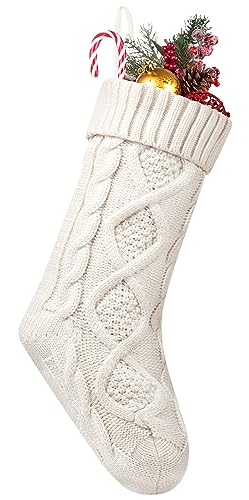 Ivory Cable Knit Christmas Stocking 18" for Fireplace & Holiday Decor