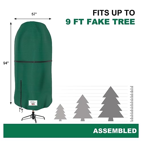 9 ft Green Christmas Tree Cover with Adjustable Straps, Upright Storage Bag with Zipper & Drawstring