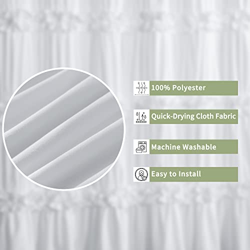 Homechoice Decor Victorian White Ruffle Shower Curtain 72x84 Inches with 12 Buttonholes