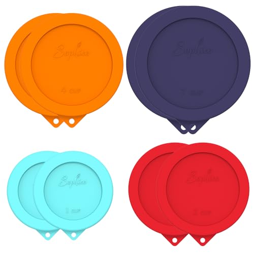 Silicone Replacement Lids for Glass Bowls - 8 Pack, Includes Red, Orange, Mint, Navy