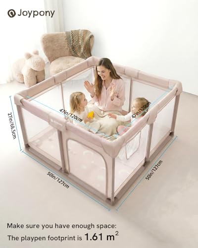 Baby Playpen with Mat - 50x50 Inch Small Play Yard for Toddlers, Indoor Safety Mesh Barrier - Beige (Variation of THIS listing)