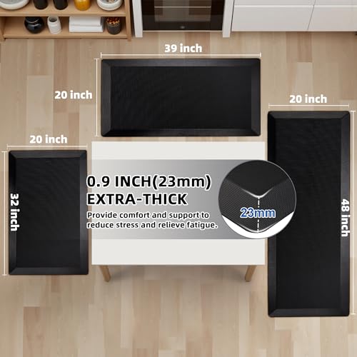 Tyrot Extra Thick Anti-Fatigue Kitchen Mat 20x32 Black, 0.9" Thick - Non-Slip Waterproof Floor Cushion