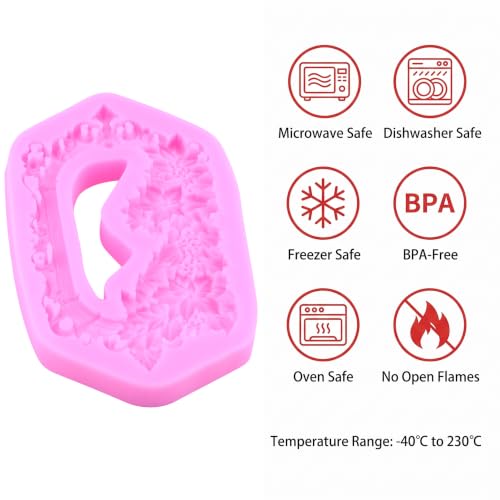 YIHUOMOLDS Christmas Vintage Frame Poinsettia Fondant Silicone Mold - Style P
