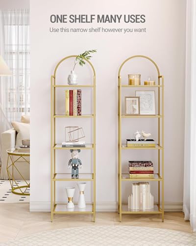 Gold 5-Tier Tempered Glass Bookcase with Steel Frame - 11.8D x 15.7W x 59.1H