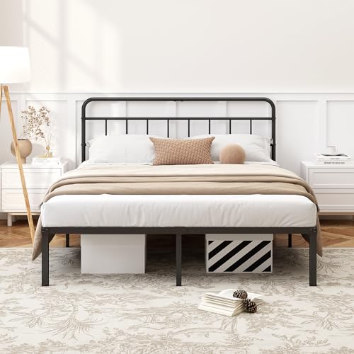 Kujielan 12-Inch Full Size Bed Frame with Minimalist Black Headboard