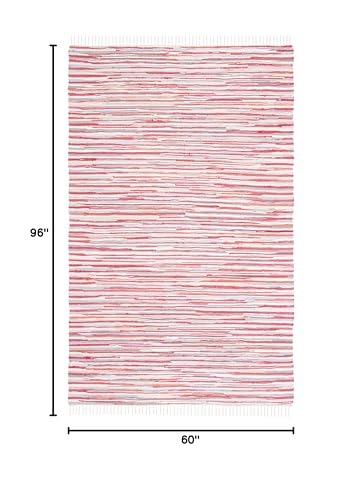 SAFAVIEH Rag Rug Collection Area Rug - 5' x 8', Red & Multi, Handmade Boho Stripe Cotton, Ideal for High Traffic Areas in Living Room, Bedroom (RAR129R)