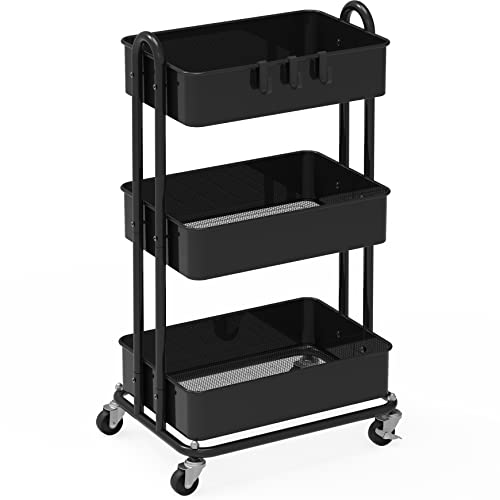 Simple Houseware Black 3-Tier Heavy Duty Metal Utility Rolling Cart