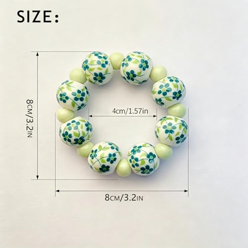NUOYIA 8Pcs Hand Painted Green White Porcelain Napkin Rings Set C-8 for Holiday & Wedding Table Decor