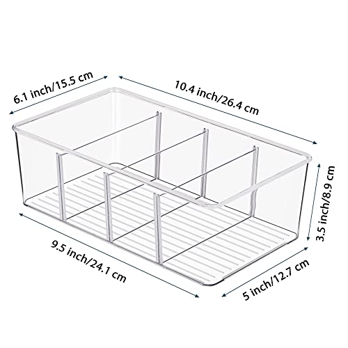 8 Pack Food Storage Organizer Bins - Clear Plastic with Removable Dividers
