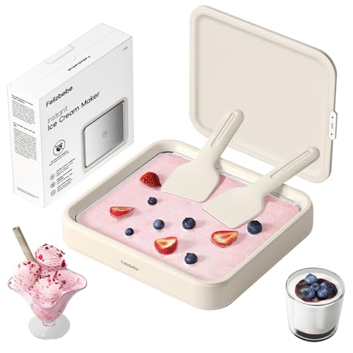Felizbebe Cream White Instant Rolled Ice Cream Maker with Lid & Spatulas