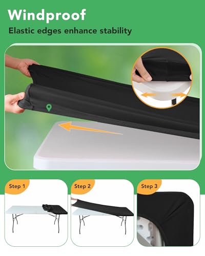 KeyWave 6 Pack Black Fitted Elastic Rectangle Tablecloth 6ft for Dining & Events