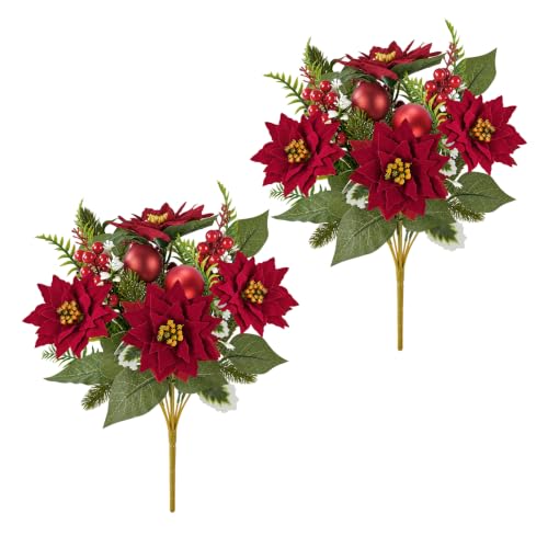 MELAJIA Red Artificial Christmas Poinsettia Bouquet, 2 Pack Holiday Decor