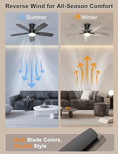 42-Inch Low Profile Ceiling Fan with Lights and Remote APP Control - Black