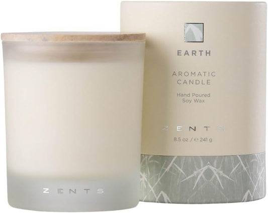 Zents Scented Soy Wax Candle (Earth - Sandalwood & Fir Needle), Large Jar Single Wick, Uplifting Home Decor Accent, 8.5 oz