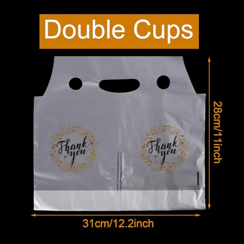 Whaline 1000 Count Thank You Handle Drinking Bags for Beverage Delivery, 11 x 12.2 Inch, Handles & Compartments
