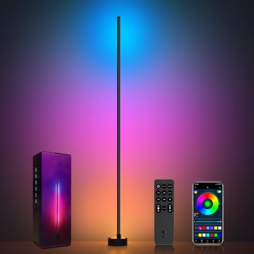 Miortior 1 Pack RGB Corner Floor Lamp with App & Remote, 68+ Scenes, Music Sync