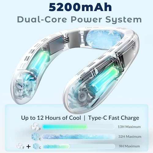 White Portable Neck Fan with Cooling Plate & Adjustable Levels - Rechargeable Personal Air Conditioner