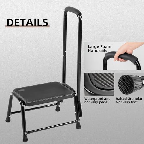 Heavy Duty Step Stool with Handle for Adults - 17x12x4 Inch Black, Supports 350 lbs