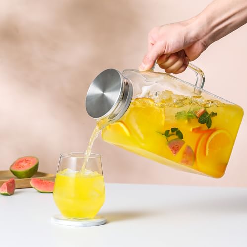 1 Gallon Square Glass Pitcher with Lid and Spout, Borosilicate Carafe