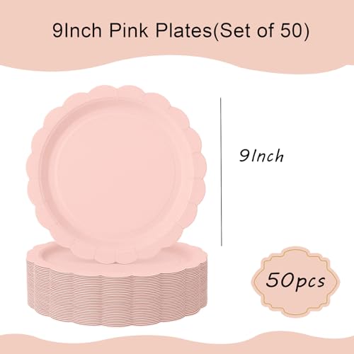 9 Inch Pink Disposable Paper Plates, 50 Count – Sunepany