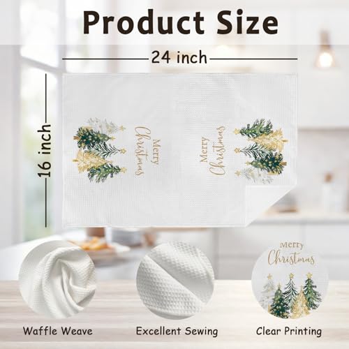Gold and Green Christmas Tree Kitchen Towels Set of 2 - 16x24 in, DVHDAJED