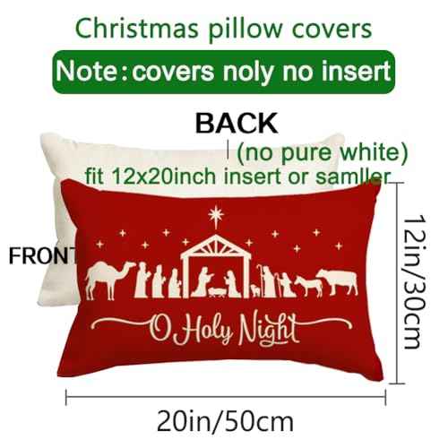 RABUSOFA Christmas Pillow Covers 12x20 Inch,Christmas Pillows Decorative Throw Pillow,O Holy Night Pillow Cases,Red Cushion Covers Decor Xmas Holiday Couch Sofa Cross Joy(22)