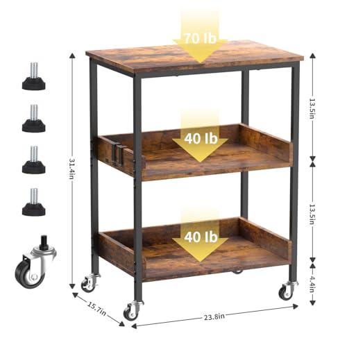 31-Inch High 3-Tier Rolling Kitchen Microwave Cart with Storage and Hooks