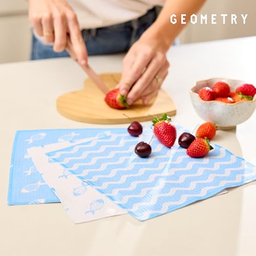 GEOMETRY Kitchen Dish Cloths - Spring & Summer Collection - Premium Dishcloths with Geoweave - Absorbent & Fast Drying Kitchen Towels - Blue Garden Wings, 10" x 10" - 3-Pack