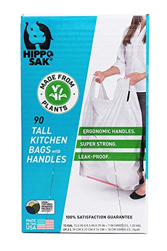 Hippo Sak Tall Kitchen Garbage Bags - Unscented, 13 Gallon, Leak Proof, Recyclable, 90 Count