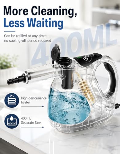 KZTUPJ Handheld Steam Cleaner - Fast 3s Heat, 400ML Tank, Lightweight & Multi-Surface