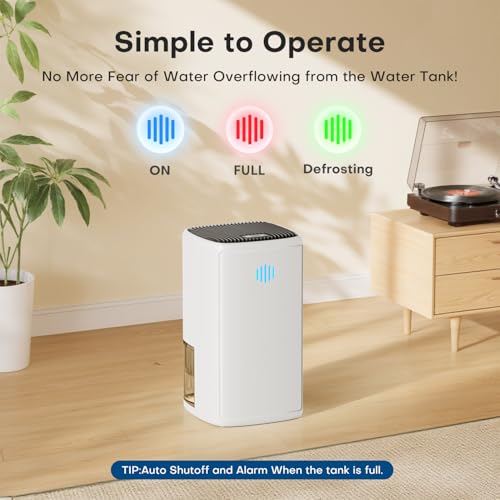 TABYIK Small Dehumidifier - 38OZ Compact Energy Saving for Bedroom Bathroom Closet - White