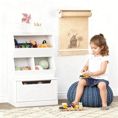 Kids Toy Storage Organizer with Drawer and Shelves - White