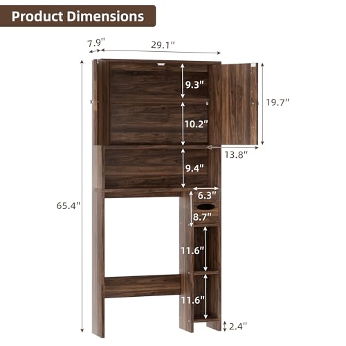 Over the Toilet Storage Cabinet with Adjustable Shelves - Walnut, 65.4" Barn Door