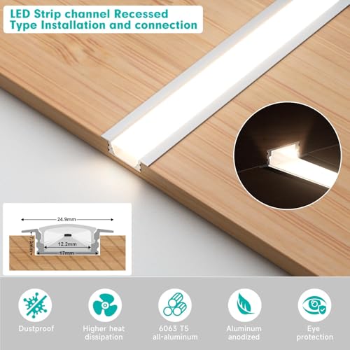 10-Pack 6.6ft Silver Recessed LED Aluminum Channel for Strip Lights with Diffuser & End Caps - Indoor Ceiling & Cabinet Lighting Variation