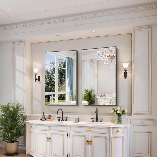 Bathroom Mirror 24x40 Inches Matte Black Rectangular Wall Mirror with Aluminum Frame - Variation: Black/40L x 24W