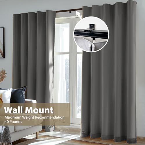 Black 9ft Ceiling Curtain Track Wall Mounted Room Divider Rail with Clips