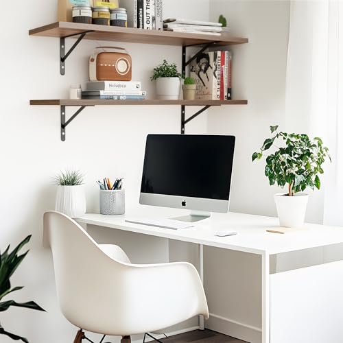 Walnut 45-Inch Long Floating Shelves Set of 2 - Deep Wall Mounted Open Storage