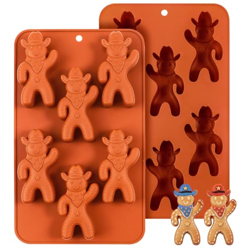 Webake Cowboy Gingerbread Man Silicone Mold 2Pcs - Nonstick Christmas Cake, Cookie, Soap & Craft Molds
