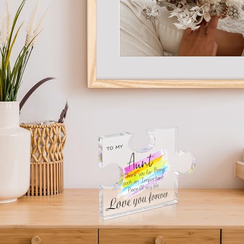 Personalized Acrylic Puzzle Photo Block for Aunt - Birthday & Christmas Gift 3.9x4.7 Inch - Engraved Custom Keepsake
