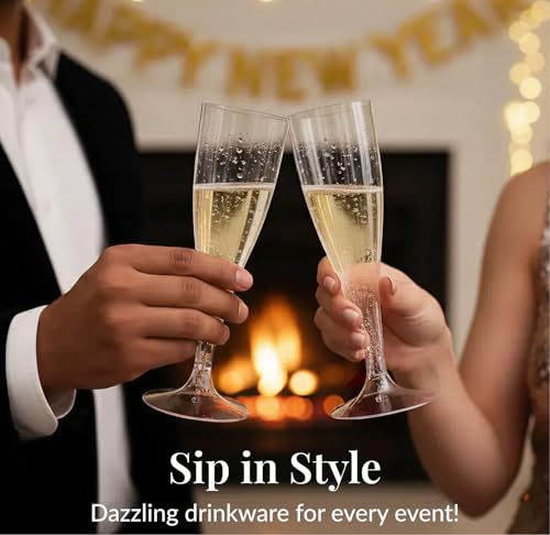 Prestee Disposable Champagne Flutes 4.5 oz Clear Plastic 200 Count Party Glasses