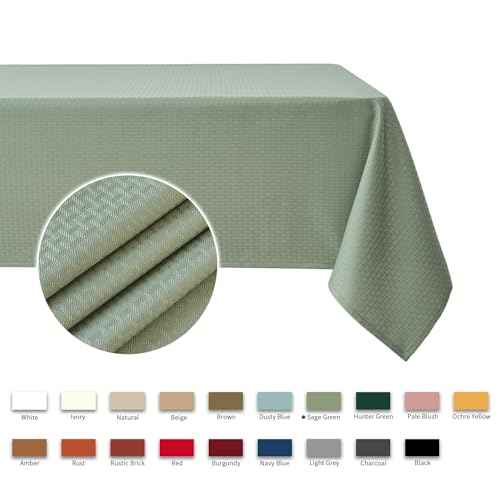 maxmill Rectangle Tablecloth Weaved Pattern Waterproof Spillproof Wrinkle Free Table Cloth, Kitchen Dining Tabletop Decoration, Fabric Table Cover for Holiday Parties, 52 x 70 Inch, Sage Green