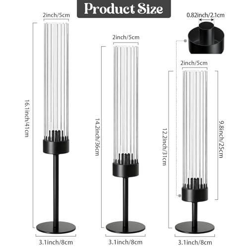 Metal & Acrylic Taper Candle Holders with Ribbed Design - Hurricane