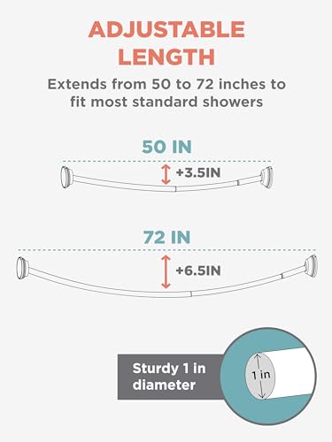 Zenna Home Chrome Curved Tension Shower Curtain Rod 50-72 Inch No Drill