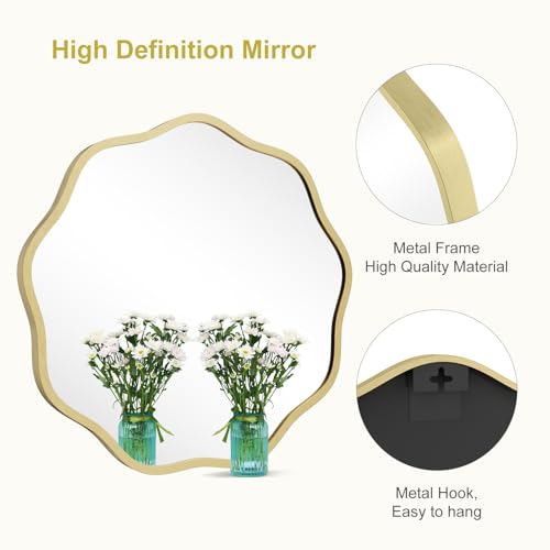 WallBeyond 20 Inch Gold Wavy Round Mirror for Wall Decor, Modern Aluminum Frame
