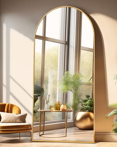 ITSRG Gold Full Length Floor Mirror 27x71 Inches with Stand & Wall Mount, Arched Wall Mirror for Bedroom & Living Room