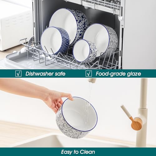 Ceramic Nesting Bowls Set with Lids - 4 Sizes, Food Storage & Prep, Microwave & Dishwasher Safe - Series SELENE 60+36+20+10 Oz